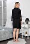 18155 Women's Black Lace Detailed String Strap Nightgown Dressing Gown Set - 5