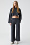 Klios women's wide leg high waist slim anthracite tracksuit set
