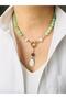 Real Pearl and Green Natural Stone Rudder Necklace 46cm - 3