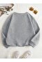 Pray Pray Pray Winter Sweatshirt - Gray Printed Oversize Raised Crew Neck - 2