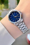 Women's Wristwatch with Navy Blue Cord and Silver Color - 5