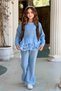 My Little Girl's Girls' Suit with Stone Detail and Slit Pants - Blue - 3