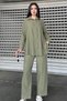 Women's Long Sleeve Shirt Wide Leg Pants Linen Casual Suit - 3