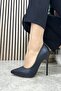 Daily Women's Black Leather Stiletto Pointed Toe Simple Comfortable Serrated Sole Thin Heeled Shoes 289 - 5