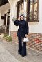 Navy Blue Double Set - Women's Set with Pleat Detail and Belt - 3