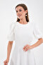 White Atlas Fabric Crew Neck Princess Sleeve Detail Midi Dress 220 - 6