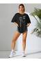 Rose Face Silhouette T-Shirt - Black Oversize Printed Crew Neck Printed Short Sleeve Loose Fit - 4
