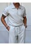 Gray Corded Half Zip Polo Neck T-Shirt