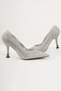 Women's Silver Pointed Toe Stone Evening Shoes - 2