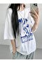 Fun Design T-Shirt - White Oversize Printed Crew Neck Printed Short Sleeve Loose Fit - 3