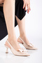 Rissoli Women's Beige Cream Skin Fabric Bow Open Back Casual Comfortable Evening Dress Stiletto Heeled Shoes - 3