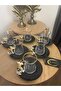 Black Glass Plate Butterfly Detailed 12 Piece Tea Set for 6 People, Tea Set, Irem Tea Cups - 2