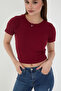 2-Piece Ribbed Short Sleeve and Strap Burgundy Body Crop Blouse - 4