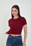 2-Piece Ribbed Short Sleeve and Strap Burgundy Body Crop Blouse - 2