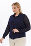 Apsen Women's Navy Blue Large Size Crepe Chiffon Sleeve Shirt 5187-70 - 8