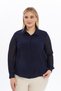 Apsen Women's Navy Blue Large Size Crepe Chiffon Sleeve Shirt 5187-70 - 5