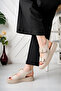 Wedge Heeled Double Strap Women's Sandals with Elastic Back Buckle - 3