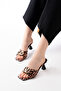 Vena Buckle Detailed Leopard Champagne Heel Slippers