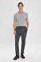 Men's Gray Standard Fit Regular Cut Comfortable Flannel Pocket Tie Waist Knitted Stretch Trousers - 3