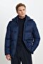 معطف بقلنسوة ذو قصة عادية باللون الكحلي للرجال - 6