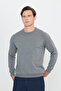 Men's Gray Melange Cotton Standard Fit Regular Cut Crew Neck Knitwear Sweater - 3