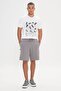 Men's Gray Standard Fit Regular Cut Cotton Knitted Shorts with Pockets