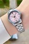 Silver Color Women's Wristwatch with Pink Cord - 2