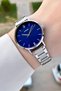 Silver Color Women's Wristwatch with Dark Blue Cord - 2