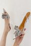 Lady Princess Silver Nude 8cm Transparent Heels Crystal Bow Rhinestone Stiletto Wedding Engagement Evening Dress Shoes - 2