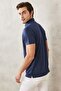 Men's Navy Blue Slim Fit Narrow Cut Polo Neck Plain Casual T-Shirt - 4
