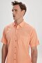 Men's Orange Comfort Fit Relaxed Cut Button Collar Linen Look 100% Cotton Short Sleeve Shirt - 3