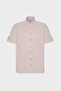 Men's Pink Comfort Fit Relaxed Cut Button Collar Linen Look 100% Cotton Short Sleeve Shirt - 6