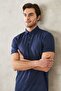 Men's Navy Blue Slim Fit Narrow Cut Polo Neck Plain Casual T-Shirt - 2