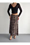 Women's Black Leopard Print Elastic Waist Long Viscose Fabric Bell Model Skirt - 5