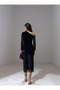 Black One Shoulder Long Sleeve Chiffon Detail Midi Dress - Elegant Evening Gown - 6