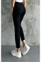 Women's Crepe Fabric Narrow-Leg Pants with Elastic Waist and Black Line Detail - 3