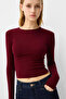 Burgundy Crew Neck Basic Ultra Soft 100% Cotton Women's Long Sleeve Body Blouse