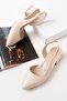 Duara Beige Side Buckle (4 cm Heel Height) Pointed Toe Heeled Ballerina Shoes