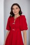 Red Crepe Fabric Bow Detail Plunging Neckline Midi Length Dress - 3