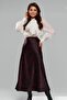 Burgundy Patterned Satin Women's Long Skirt Mg2333 - 8