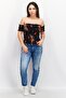 Women Straight Across Short Sleeve Textured Top, Black Combo - 4