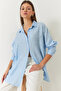 Women's Baby Blue Linen Airobin Stone Embroidered Shirt 60161003