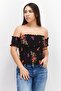 Women Straight Across Short Sleeve Textured Top, Black Combo