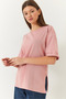 Women's Powder Side Slit Cuff Fold Detailed Crew Neck Short Sleeve Basic T-Shirt 60251203 - 5