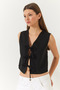 Women's Black Bow Tie Woven Vest 60261380 - 3
