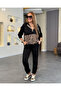 Women's Pattern Detailed Zippered Large Size Stylish Bottom Top Double Set - 3