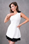 White Lined Atlas Fabric Shoulder Rose Detail Skirt Pleated Design Mini Flared Dress 9357 - 6