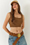 Women's Brown Pink Strappy Ribbed Camisole Blouse 60201025 - 5