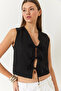 Women's Black Bow Tie Woven Vest 60261380 - 4