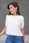 Women's Buttoned Short Sleeve Knitwear Blouse 1415 Ecru - 5